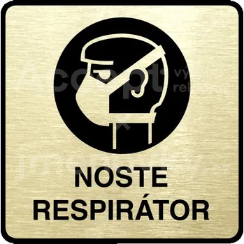 Informační tabulka Zlatý piktogram "noste respirátor" s černým&nbsp;textem a rámečkem&nbsp;-