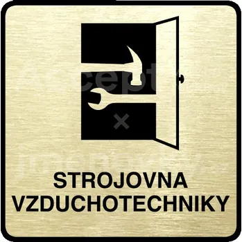 Informační tabulka Zlatý piktogram "strojovna vzduchotechniky" s černým textem a rámečkem -