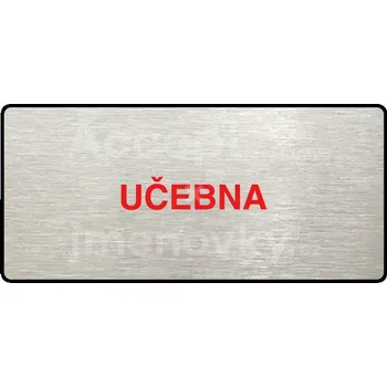 Informační tabulka Stříbrný&nbsp;piktogram "UČEBNA" s červeným textem a rámečkem&nbsp;-
