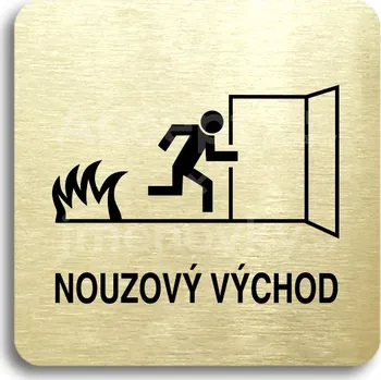Informační tabulka Zlatý piktogram "nouzový východ III" s černým&nbsp;textem bez rámečku&nbsp;-