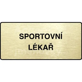 Informační tabulka Zlatý piktogram "SPORTOVNÍ LÉKAŘ" s černým&nbsp;textem a rámečkem&nbsp;-