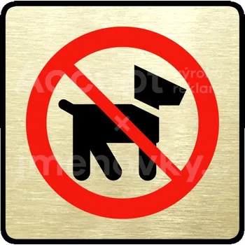 Informační tabulka Zlatý piktogram "zákaz vstupu se psem II" s červeným textem a rámečkem -