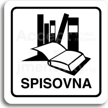 Informační tabulka Bílý piktogram "spisovna" s černým textem a rámečkem&nbsp;-