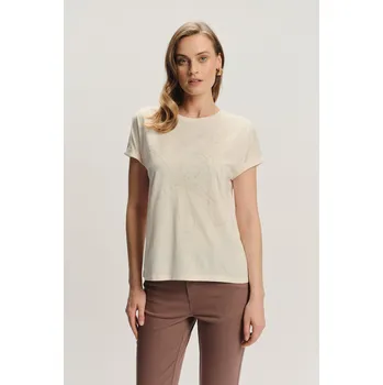 Dámské tričko Greenpoint triko s květinovou aplikací krátký rukáv smetanové Velikost: L