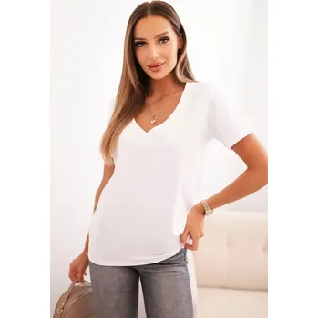 Dámská halenka Polski Dámská bavlněná blůza s výstřihem do V a krátkým rukávem bílá Polski bílá | šedá 3404279