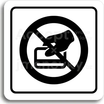 Informační tabulka Bílý piktogram "zákaz placení kartou" s černým textem a rámečkem - 80 x 80 mm