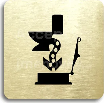 Informační tabulka Zlatý piktogram "odpadky" s černým textem bez rámečku - 80 x 80 mm