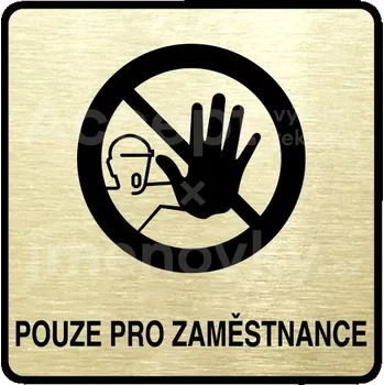 Informační tabulka Zlatý piktogram "pouze pro zaměstnance III" s černým textem a rámečkem - 80 x 80 mm