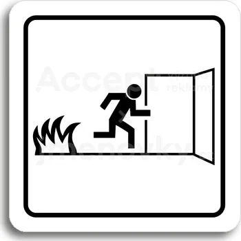 Informační tabulka Bílý piktogram "nouzový východ VI" s černým textem a rámečkem - 80 x 80 mm