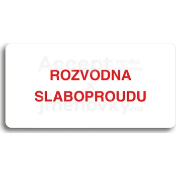 Značení Bílý piktogram "ROZVODNA SLABOPROUDU" s červeným textem bez rámečku&nbsp;-