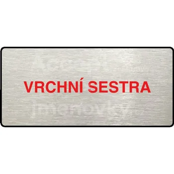 Značení Stříbrný piktogram "VRCHNÍ SESTRA" s červeným textem a rámečkem -