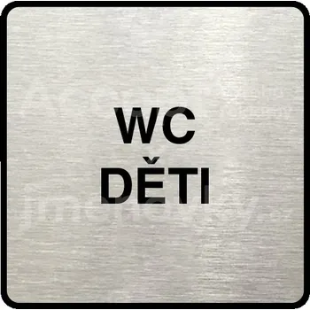 Informační tabulka Stříbrný piktogram "WC děti" s černým textem a rámečkem -