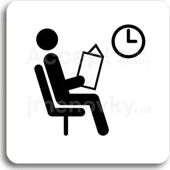 Značení Bílý piktogram "čekárna V" s černým textem bez rámečku -