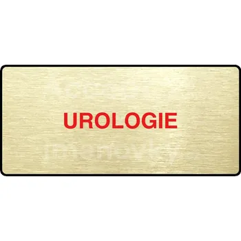Informační tabulka Zlatý&nbsp;piktogram "UROLOGIE" s červeným textem a rámečkem&nbsp;-