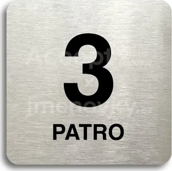 Informační tabulka Stříbrný piktogram "3 patro" s černým&nbsp;textem bez rámečku -