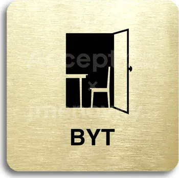 Informační tabulka Zlatý piktogram "byt" s černým&nbsp;textem bez rámečku&nbsp;-