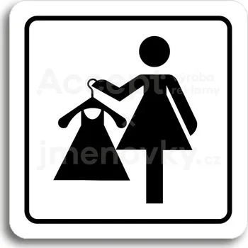 Informační tabulka Bílý piktogram "převlékací box IX" s černým textem a rámečkem&nbsp;-