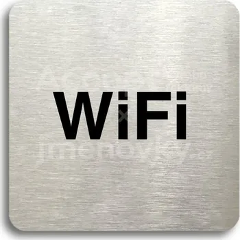 Informační tabulka Stříbrný piktogram "WiFi" s černým&nbsp;textem bez rámečku -