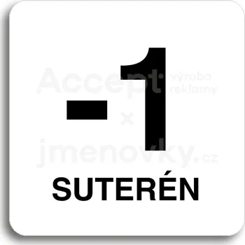 Značení Bílý piktogram "-1 suterén" s černým textem bez rámečku&nbsp;-