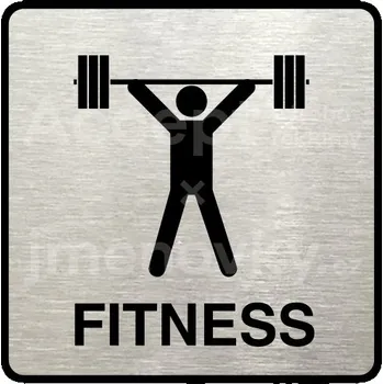 Informační tabulka Stříbrný piktogram "fitness III" s černým&nbsp;textem a rámečkem&nbsp;-
