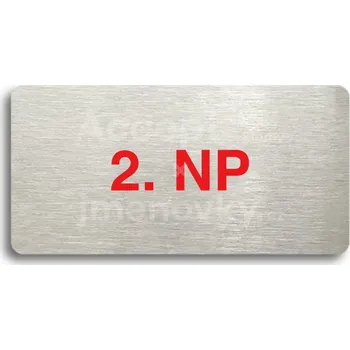 Informační tabulka Stříbrný piktogram "2. NP" s červeným textem bez rámečku -