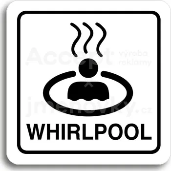 Informační tabulka Bílý piktogram "whirlpool II" s černým textem a rámečkem&nbsp;-