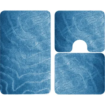 Koupelnová předložka KOUPELNOVÁ PŘEDLOŽKA MĚKKÁ MODRÁ PROTISKLUZOVÁ SADA 3 ks
