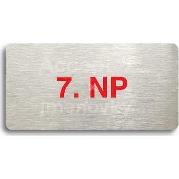 Informační tabulka Stříbrný piktogram "7. NP" s červeným textem bez rámečku -