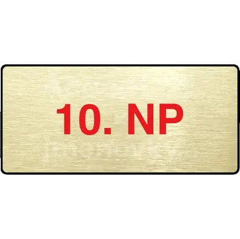 Informační tabulka Zlatý&nbsp;piktogram "10. NP" s červeným textem a rámečkem&nbsp;-