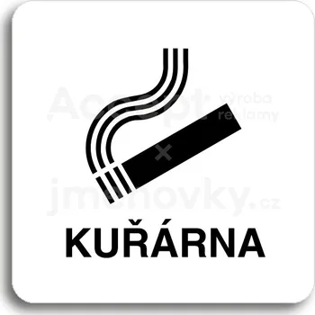 Informační tabulka Bílý piktogram "kuřárna" s černým textem bez rámečku -