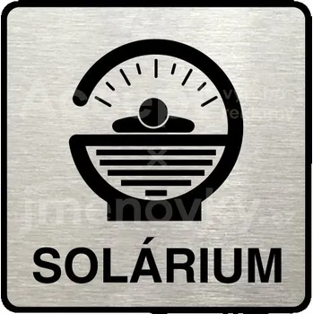 Informační tabulka Stříbrný piktogram "solárium IV" s černým textem a rámečkem -