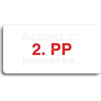 Informační tabulka Bílý piktogram "2. PP" s červeným textem bez rámečku&nbsp;-