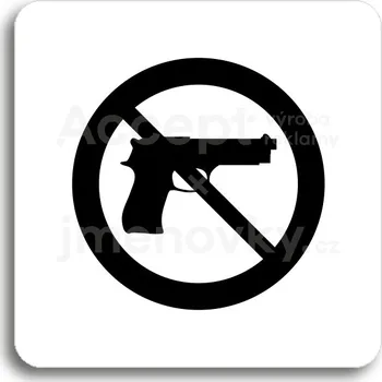 Informační tabulka Bílý piktogram "zákaz vstupu se zbraní" s černým textem bez rámečku&nbsp;-