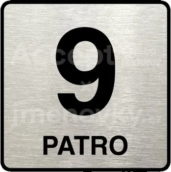 Informační tabulka Stříbrný piktogram "9 patro" s černým&nbsp;textem a rámečkem&nbsp;-