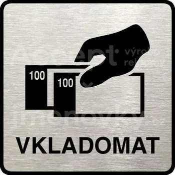 Informační tabulka Stříbrný piktogram "vkladomat" s černým&nbsp;textem a rámečkem&nbsp;-