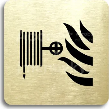 Informační tabulka Zlatý piktogram "požární hadice" s černým&nbsp;textem bez rámečku&nbsp;-