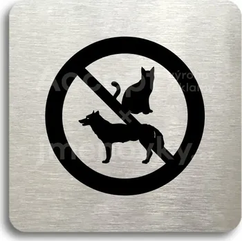 Informační tabulka Stříbrný piktogram "zákaz vstupu se zvířaty" s černým&nbsp;textem bez rámečku -