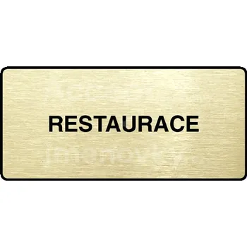 Informační tabulka Zlatý piktogram "RESTAURACE" s černým&nbsp;textem a rámečkem&nbsp;-