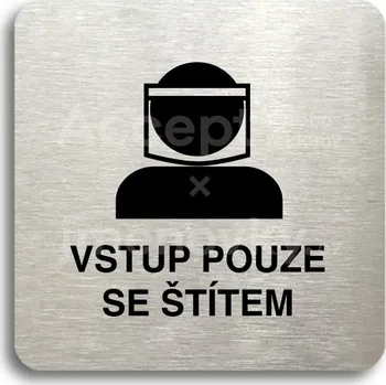 Značení Stříbrný piktogram "vstup pouze se štítem III" s černým&nbsp;textem bez rámečku -