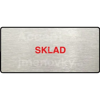Informační tabulka Stříbrný&nbsp;piktogram "SKLAD" s červeným textem a rámečkem&nbsp;-