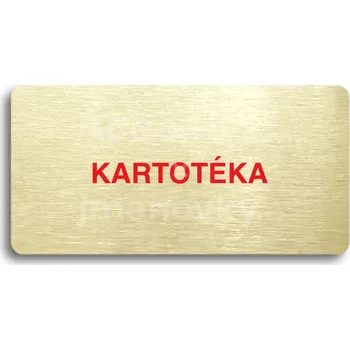 Informační tabulka Zlatý piktogram "KARTOTÉKA" s červeným textem bez rámečku -