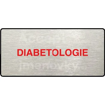 Informační tabulka Stříbrný&nbsp;piktogram "DIABETOLOGIE" s červeným textem a rámečkem&nbsp;-