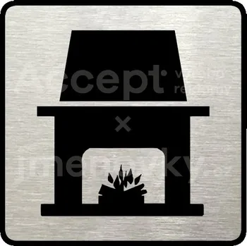 Informační tabulka Stříbrný piktogram "krb" s černým&nbsp;textem a rámečkem&nbsp;-