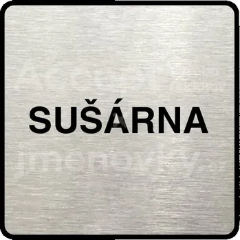 Informační tabulka Stříbrný piktogram "sušárna" s černým&nbsp;textem a rámečkem&nbsp;-