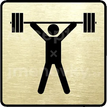 Informační tabulka Zlatý piktogram "fitness VI" s černým&nbsp;textem a rámečkem&nbsp;-