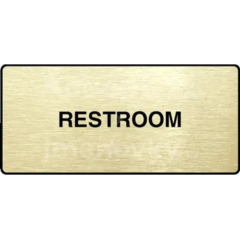 Informační tabulka Zlatý piktogram "RESTROOM II" s černým&nbsp;textem a rámečkem&nbsp;-
