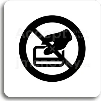 Informační tabulka Bílý piktogram "zákaz placení kartou" s černým textem bez rámečku&nbsp;-