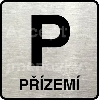 Značení Stříbrný piktogram "P přízemí" s černým&nbsp;textem a rámečkem&nbsp;-