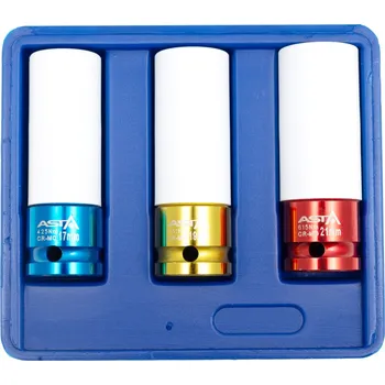 Úderové hlavice 1/2", 17 - 21 mm, s krytkou na ALU kola, sada 3 ks - ASTA