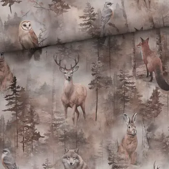 Úplet, Les a lesní zvěř, hnědobéžová (E) (Hebké bavlněné úplety s elastanem )